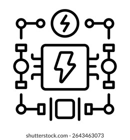 An outline style icon depicting electric circuit