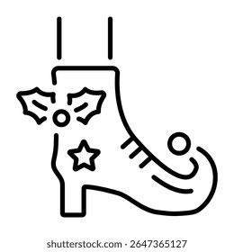 An outline style icon depicting elf shoe
