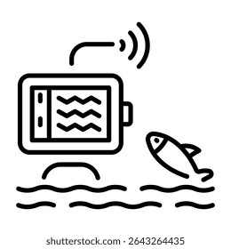 An outline style icon depicting fish finder
