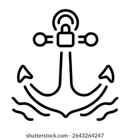 An outline style icon depicting fishing anchor