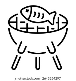 An outline style icon depicting grill fish