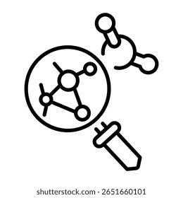 Un icono de estilo de contorno que representa el análisis de moléculas