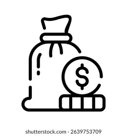A outline style icon depicting money sack outline
