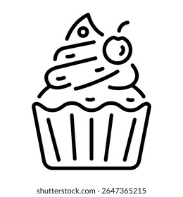 An outline style icon depicting muffin