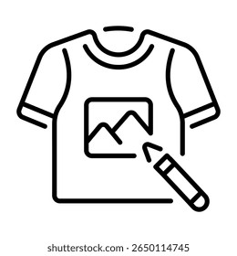 An outline style icon depicting printing shirt