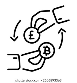 An outline style icon depicting token exchange