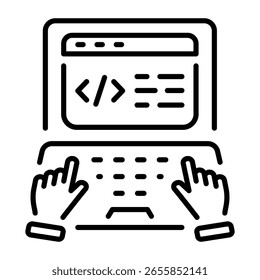 An outline style icon depicting typing code