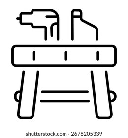 An outline style icon depicting workshop bench