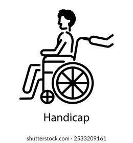 Um ícone de estilo de contorno de cadeira de rodas handicap 