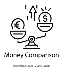 Outline style icon of money comparison 