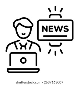 An outline style icon of a news anchor