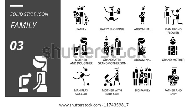 outline style icon pack for\
family, happy, shopping, abdominal, man, giving, flower, mother,\
daughter, grandfather, son, abdominal, grand mother, man, play,\
car.