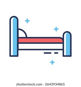 An outline style icon of patient bed, easy to edit