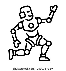 An outline style icon of robot dancing character