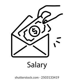 An outline style icon of salary envelope 