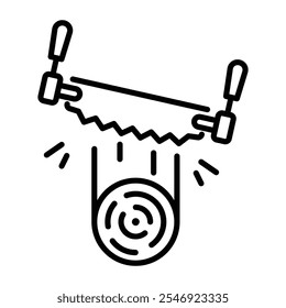 An outline style icon of sawing wood 