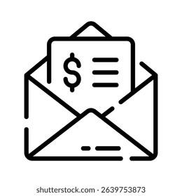 A outline style icon showing money mail delivery