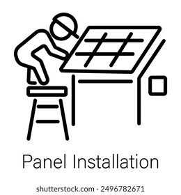 An outline style icon of solar panel installation