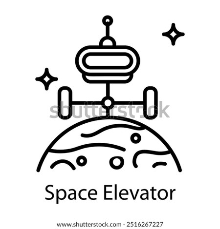 An outline style icon of space elevator 