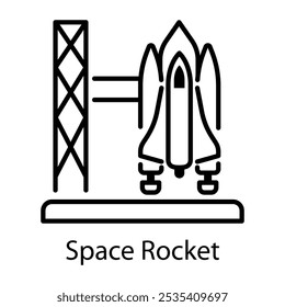 Un icono de estilo de contorno de cohete espacial 