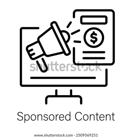 An outline style icon of sponsored content 