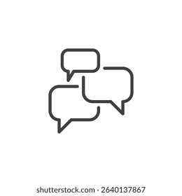 Outline style icon of two overlapping speech bubbles, symbolizing conversation or messaging. This line vector icon is a strong communication symbol. Logo icon vector format.