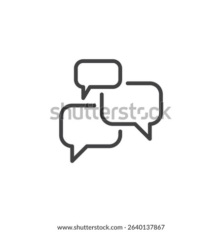 Outline style icon of two overlapping speech bubbles, symbolizing conversation or messaging. This line vector icon is a strong communication symbol. Logo icon vector format.