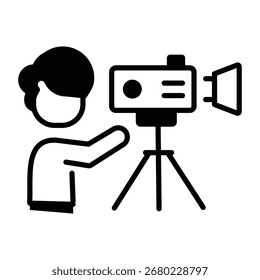 Ícone de estilo de estrutura de tópicos do videógrafo que está fazendo o vídeo

