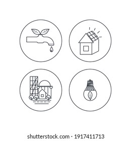 Outline style icons set about alternative energy and energy saving. Vector illustration.