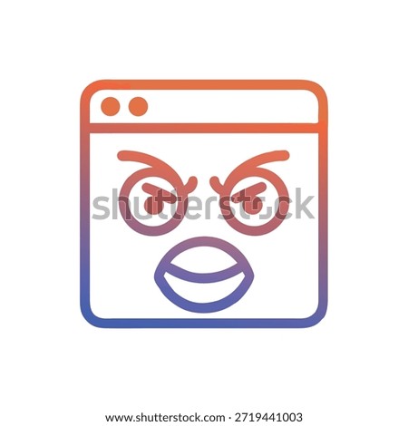 Outline style illustration of an angered browser window emoji with an orange to blue gradient fill on a White Background.