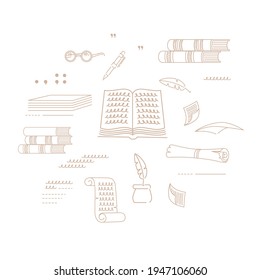 Outline style Literature lesson courses online education concept or school lesson vector illustration on white background