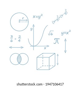 Outline style Math science courses online education concept or school lesson vector illustration on white background