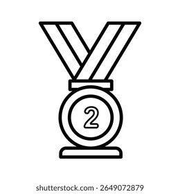 Outline style medal featuring number two rests on a white background, conveying a clean, achievement concept and suiting various applications like sports and competition illustration.