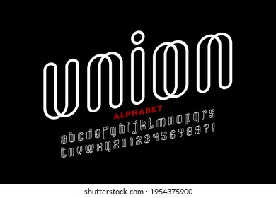 Outline style modern font, lowercase typography design, alphabet letters and numbers vector illustration