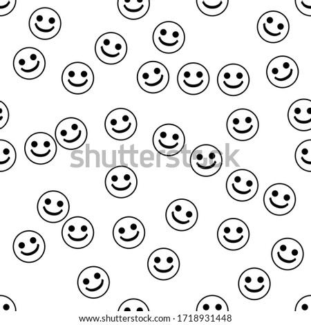 Outline style moji seamless pattern. Slightly smiling face. Vector illustration.