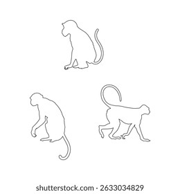 Outline Style Monkey Collection with Hand Drawn Bat Illustration Vector Set Isolated on White Background