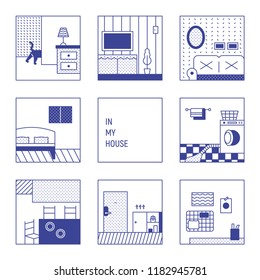 Outline style of monotone The figure of every house. flat design style vector graphic illustration