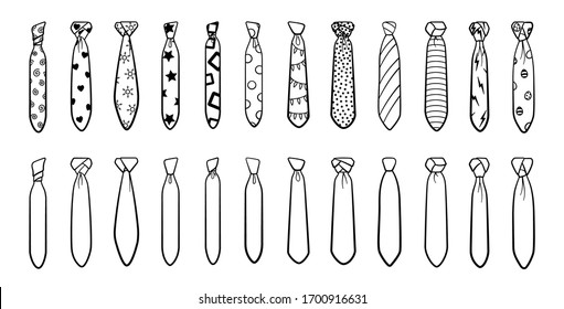 Styling-Stilketten mit verschiedenen Knoten und Mustern große, einzelne Illustration. Weißer Hintergrund, Vektorillustration.