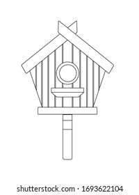 Outline style nesting box on wooden pole wooden birdhouse flat vector illustration on white background