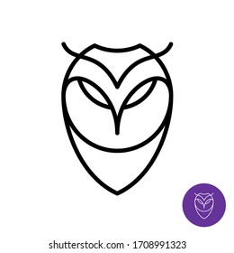 Outline style owl simple icon. Predator bird face line logo. Adjustable stroke width.