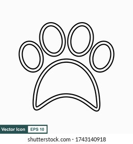 Outline style of paw print icon vector in black flat design on white background