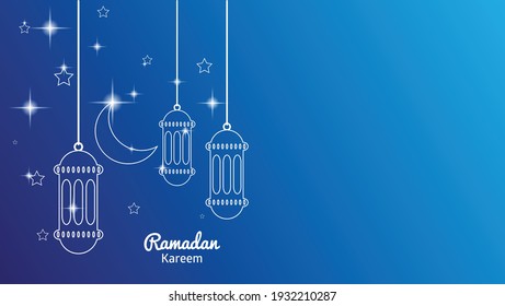 outline style ramadan kareem background with lantern and moon.islamic vector illustration