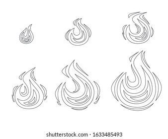 Outline style set of flame vector illustration isolated on white background