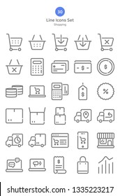 Outline style shopping icons set.