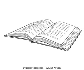 Estilo de contorno libro abierto único con ilustración vectorial de cubierta dura aislado en fondo blanco