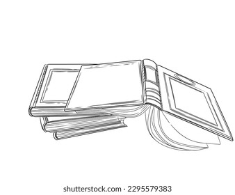 Outline style stack of books with hardcover vector illustration isolated on white background