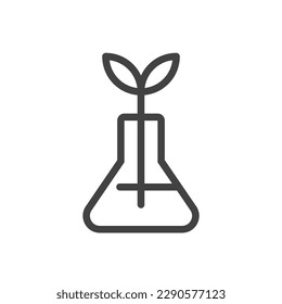 Outline style ui icons education and school class collection. Vector black linear illustration. Plant in lab beaker isolated on background. Design element for science, industry, biology, chemistry.