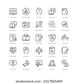 Skizzen Stil ui Icons Hard Science Skill Sammlung. Lineares Vektorgrafik-Symbol-Set für Vektorgrafik. Symbol für akademische Kompetenz, Forschung, Ausbildungswissenschaft, einzeln auf Weiß. Design für die Bildung