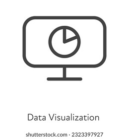 Outline style ui icons hard skill collection. Technical and business. Vector black linear icon illustration. Data visualization computer monitor with pie chart symbol isolated on white background.