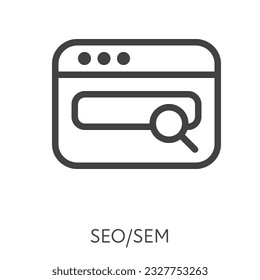 Outline style ui icons hard skill collection. Technology and business. Vector black linear icon illustration. SEO search engine optimization in web browser symbol isolated on white background.